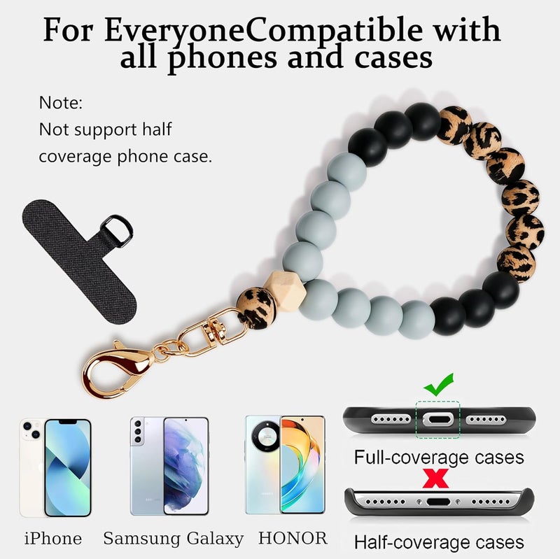 Lostars Store Silicone Beaded Phone Wrist Strap,phone bracelet strap with Tether Tab,Elastic Hands-Free wristlet strap (Leopard) - Image 4